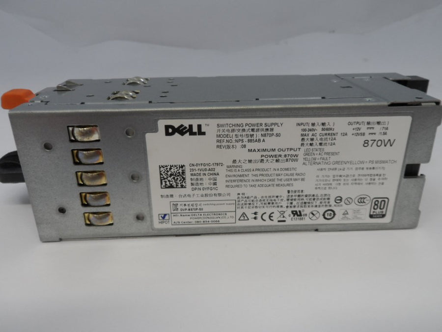 YFG1C - Dell PowerEdge R710 T610 870W Power Supply - Refurbished