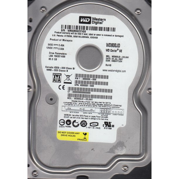 Western Digital 80GB SATA 7200rpm 3.5in HDD ( WD800JD-22LSA1 ) ASIS