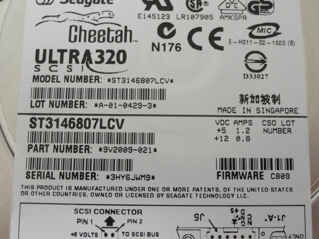 9V2009-021 - Seagate 146Gb SCSI 80 Pin 10Krpm 3.5in HDD - USED