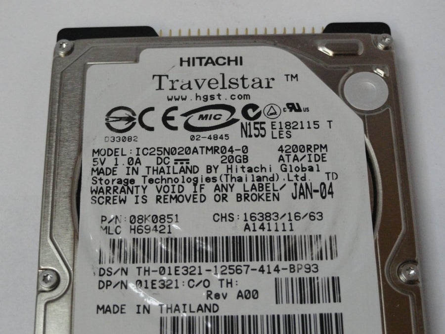 08K0851 - Hitachi Dell 20GB IDE 4200rpm 2.5in Travelstar HDD - USED