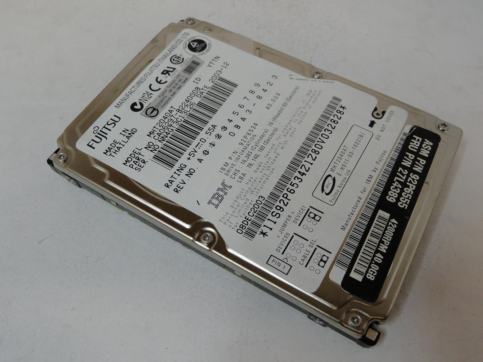 CA06297-B224000B - Fujitsu IBM 40GB IDE 4200rpm 2.5in HDD - Refurbished
