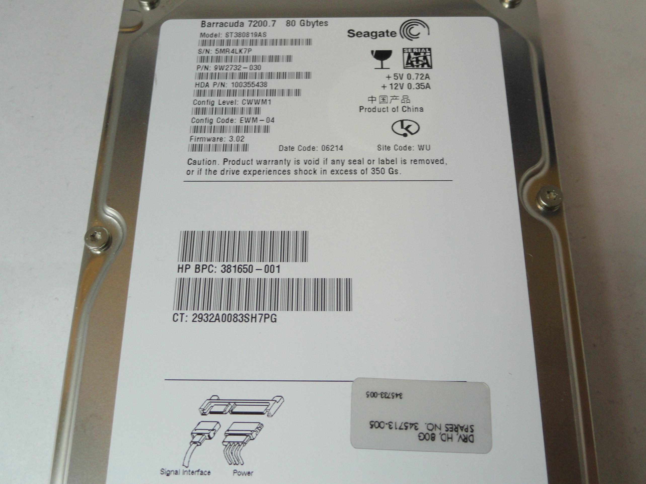 PR22532_9W2732-030_Seagate HP 80Gb SATA 7200rpm 3.5in HDD - Image2