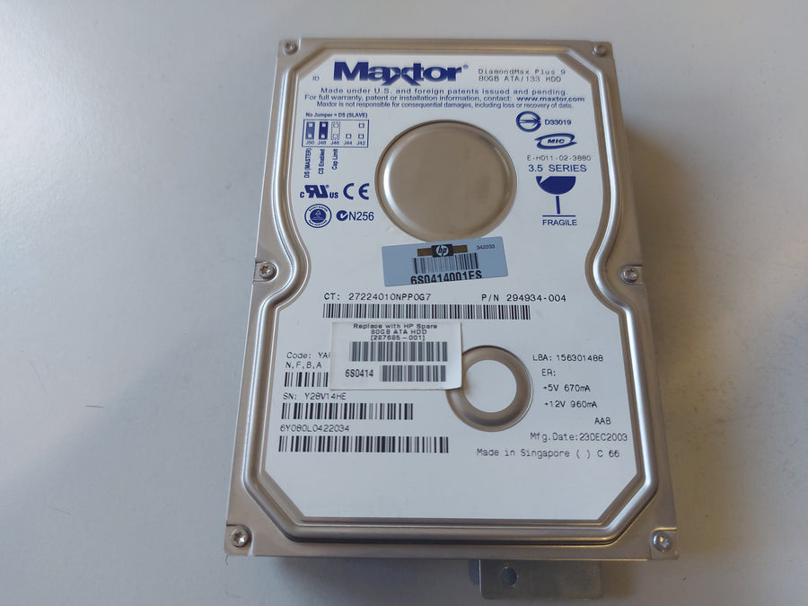 Maxtor HP 80GB 7200rpm IDE Ultra ATA-100 3.5in HDD ( 6Y080L0 294934-004 287685-001 ) REF