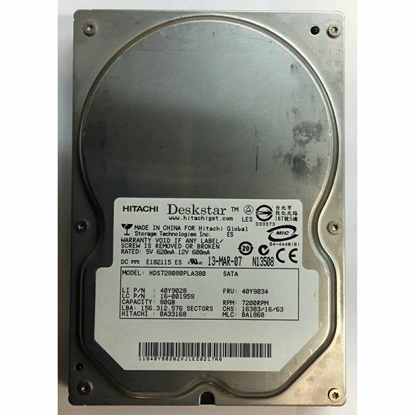 Dell Hitachi Deskstar 80Gb SATA 7200rpm 3.5" HDD ( 0A33168 HDS728080PLA380 40Y9028 ) USED