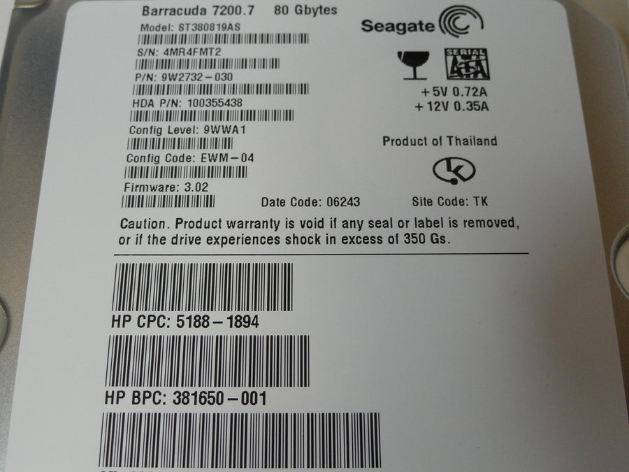 9W2732-030 - Seagate HP 80Gb SATA 7200rpm 3.5in HDD - Refurbished