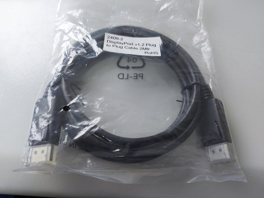 Generic DisplayPort v1.2 Plug to Plug RoHS Cable Blk 2Mtr ( 2409-2 ) NEW