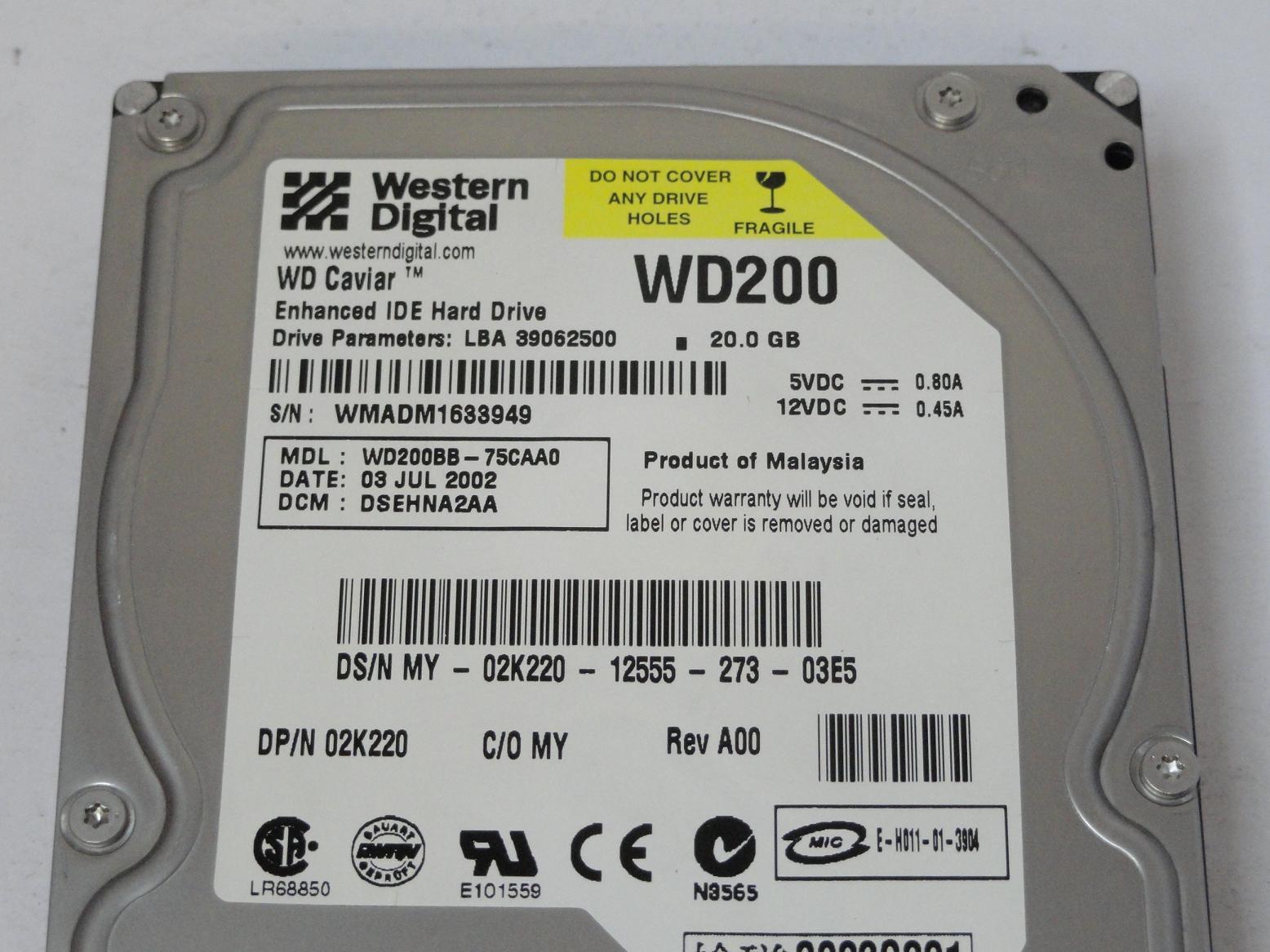 PR05604_WD200BB-75CAA0_Western Digital 20GB IDE 3.5" HDD - Image2