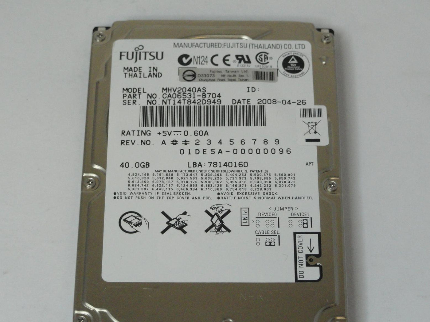 MC4297_CA06377-B11400DL_Fujitsu 40GB IDE 5400rpm 2.5in HDD - Image3