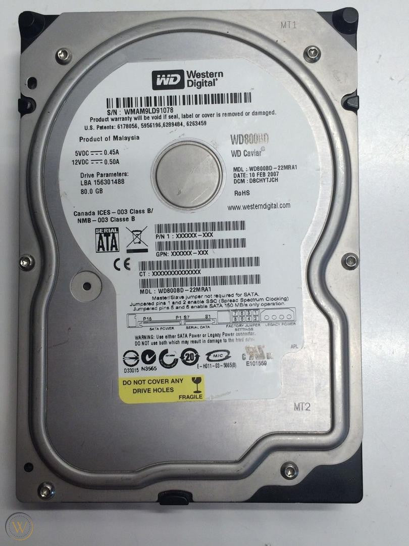 Western Digital 80Gb SATA 7200rpm 3.5" HDD ( WD800BD-22MRA1 WD800BD ) ASIS