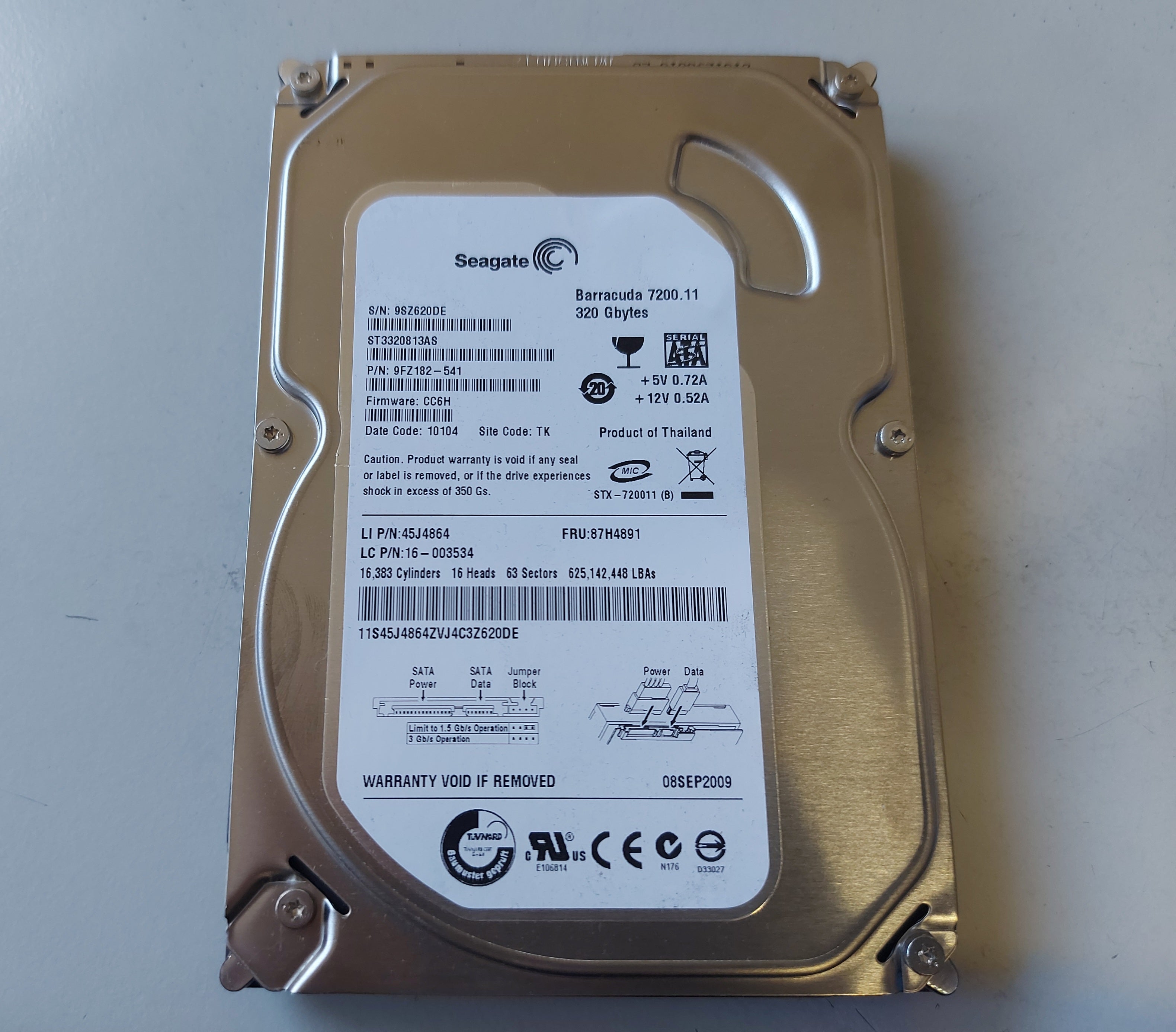 Seagate IBM 320Gb SATA 7200rpm 3.5in HDD ( 9FZ182-541 ST3320813AS 45J4864 87H4891 16-003534 ) REF