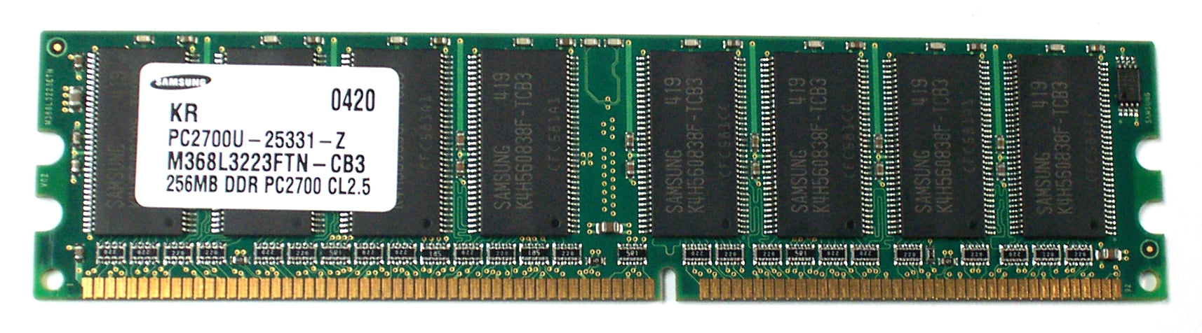 Samsung 256MB PC2700 DDR-333MHz non-ECC Unbuffered CL2.5 184-Pin DIMM ( M368L3223FTN-CB3 ) REF 