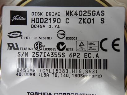 MC4322_HDD2190_Toshiba 40GB IDE 4200rpm 2.5in HDD - Image3