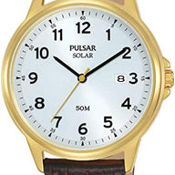 PULSAR Gold & Brown Leather Solar Men's Watch PX3200X1