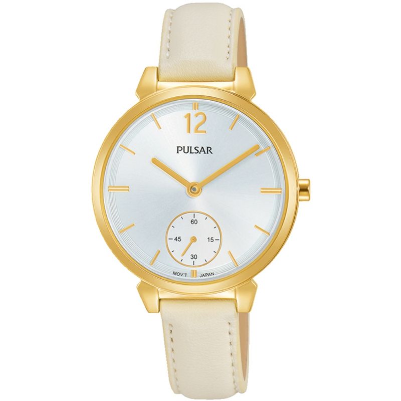 Pulsar Womens Cream Leather Strap Silver Dial PN4058X1