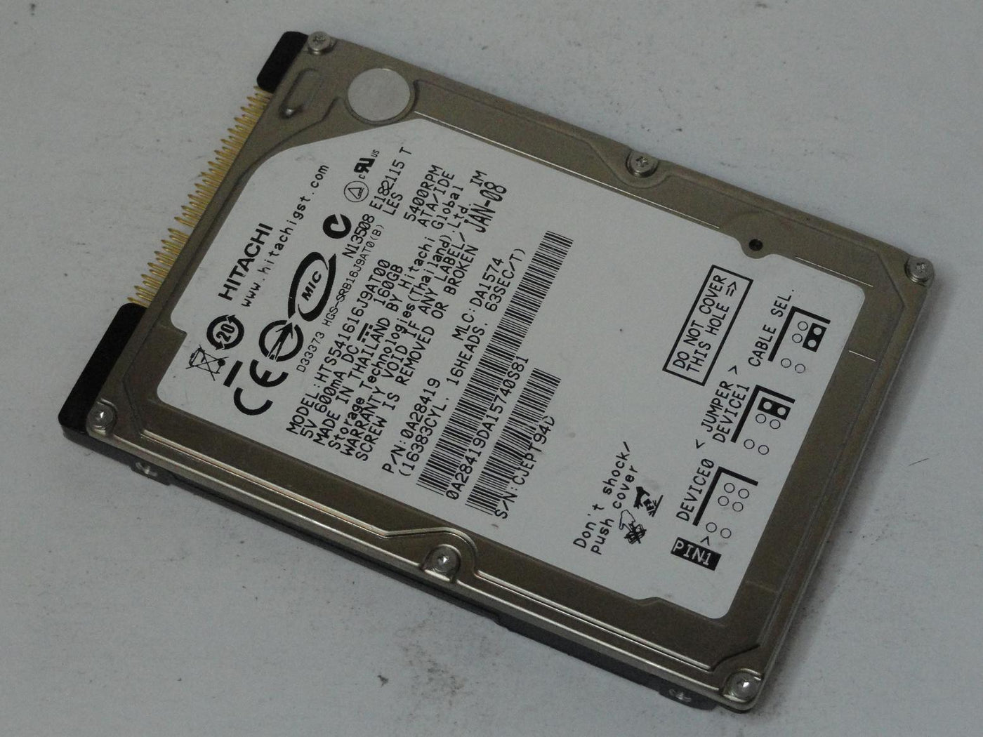 0A28419 - Hitachi 160GB IDE 5400rpm 2.5in HDD - Refurbished