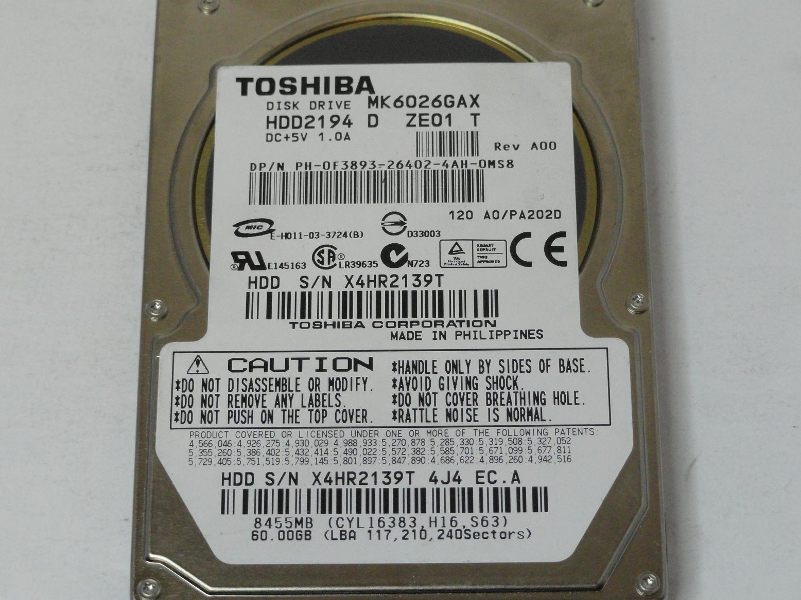 PR12093_HDD2194_Toshiba Dell 60GB IDE 5400rpm 2.5in HDD - Image3