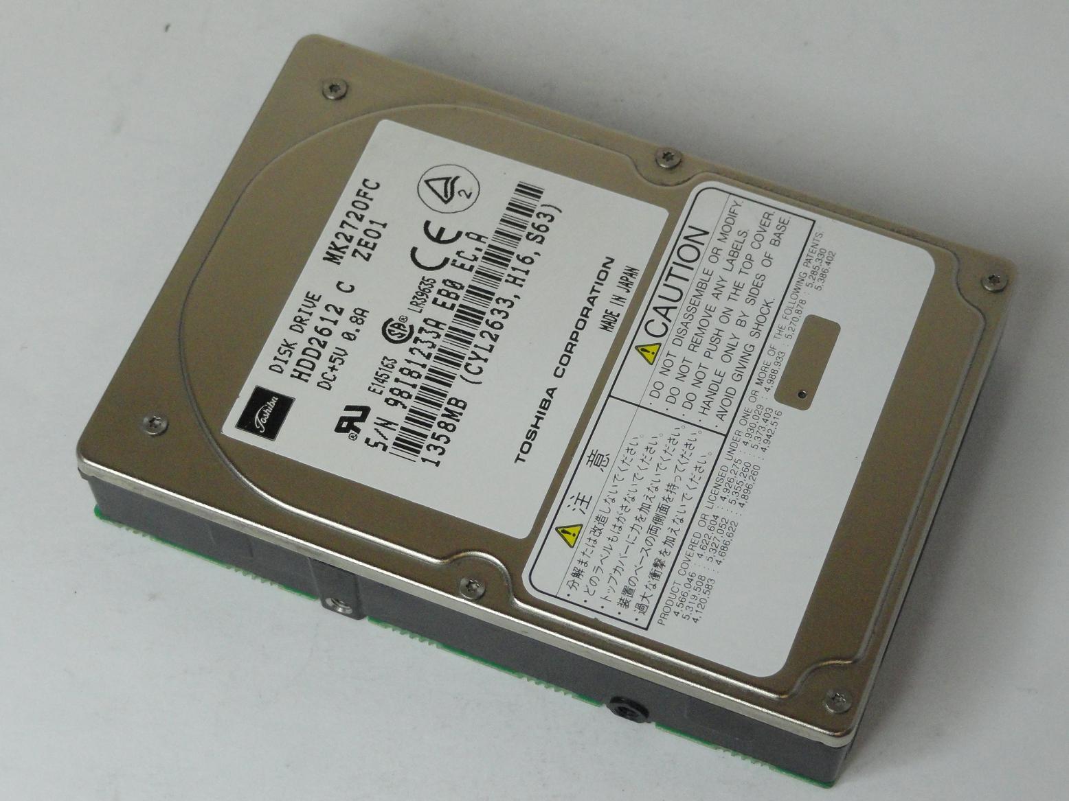 HDD2612 - Toshiba 1.35GB IDE 4200rpm 2.5in HDD - Refurbished