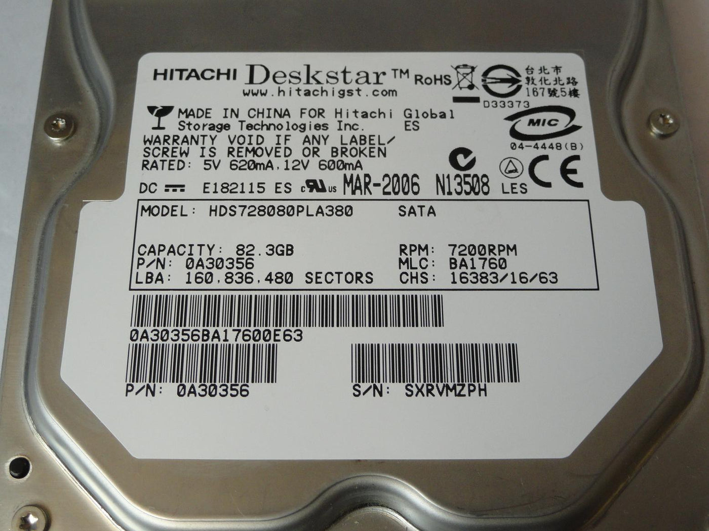 PR11452_0A30356_Hitachi 80GB SATA 7200rpm 3.5in HDD - Image3