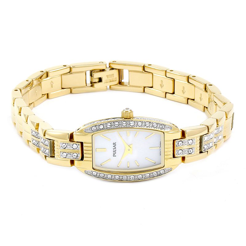 Pulsar Womens Gold Tone Stainless Steel White Mother of Pearl Dial Watch PEGG76X1