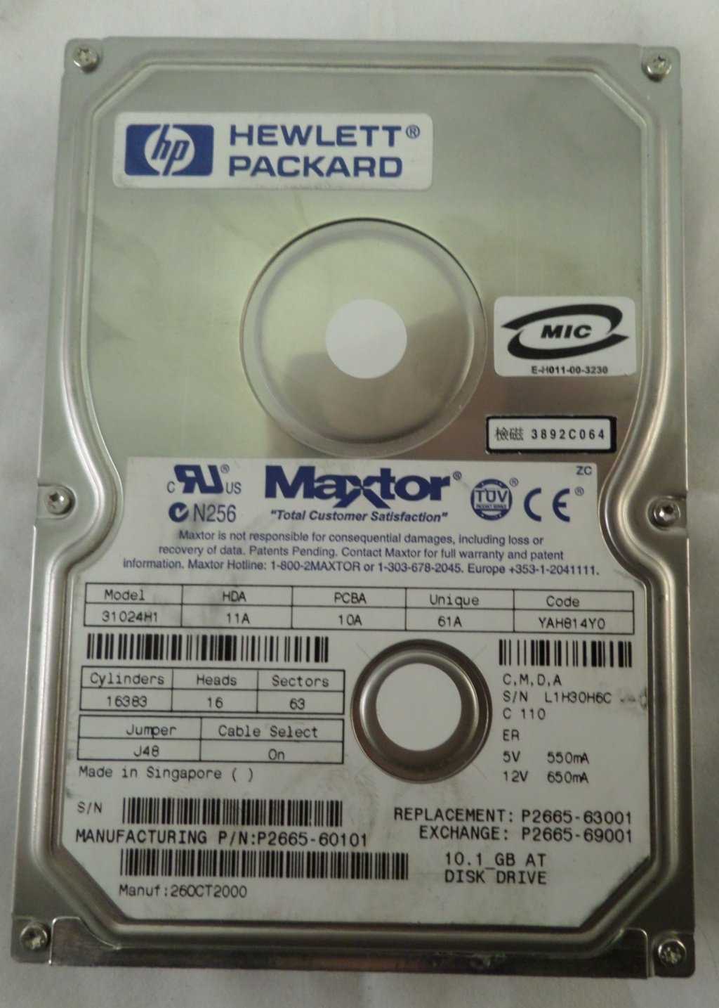 MC0932_31024H1_Maxtor IDE 10.2Gb 5400rpm 3.5" HDD - Image2