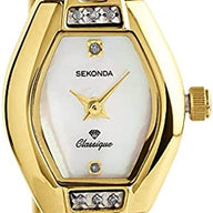 Sekonda Ladies Diamond Set Gold Plated Stainless Steel Bracelet Mother Of Pearl Dial Dress Watch 4001