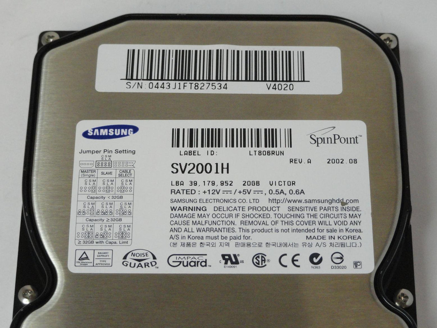 MC6662_SV2001H_Samsung 20 GB IDE 5400rpm 3.5in HDD - Image3