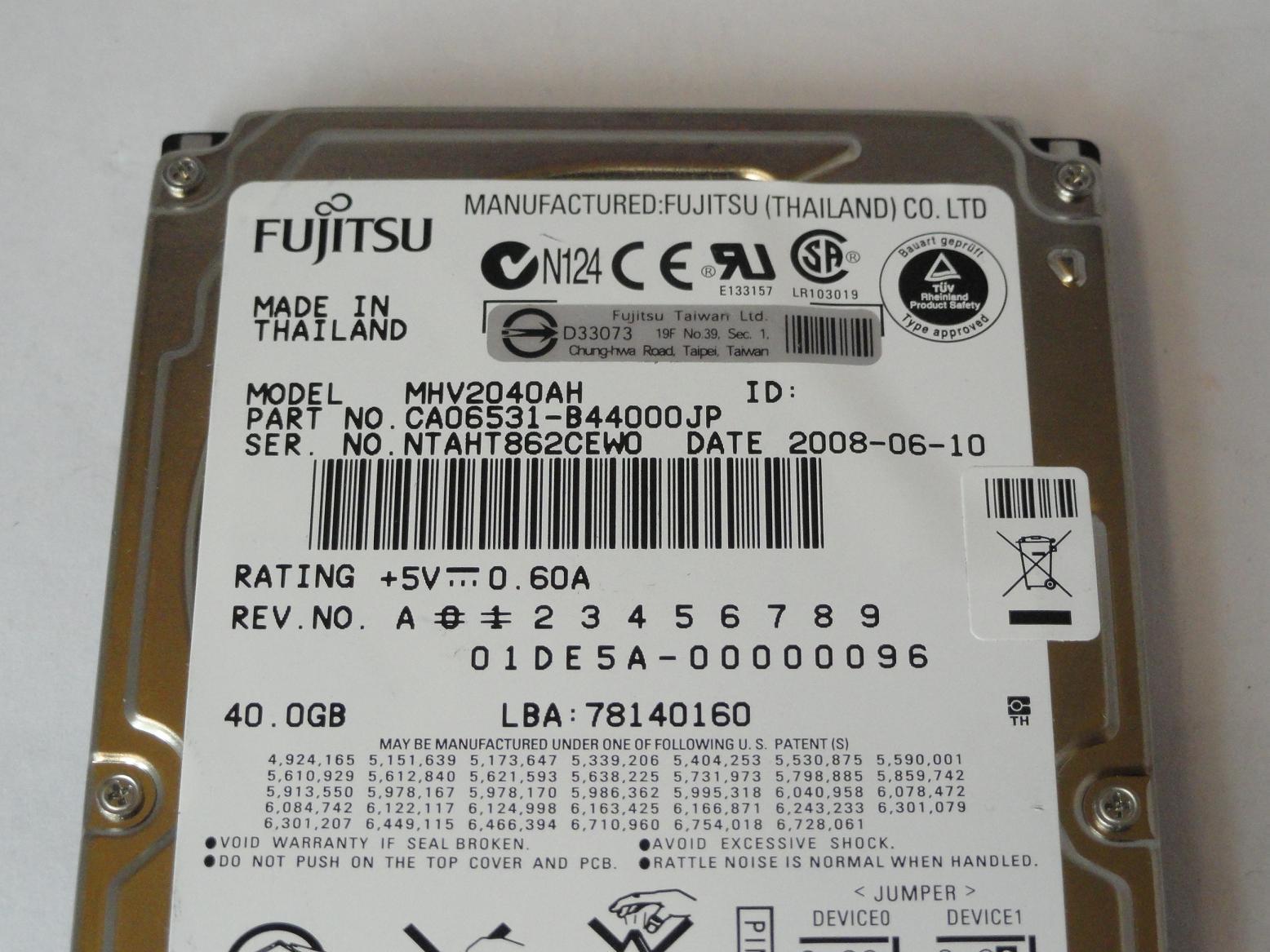 PR12537_CA06821-B31100JP_Fujitsu 40GB IDE 5400rpm 2.5in HDD - Image2