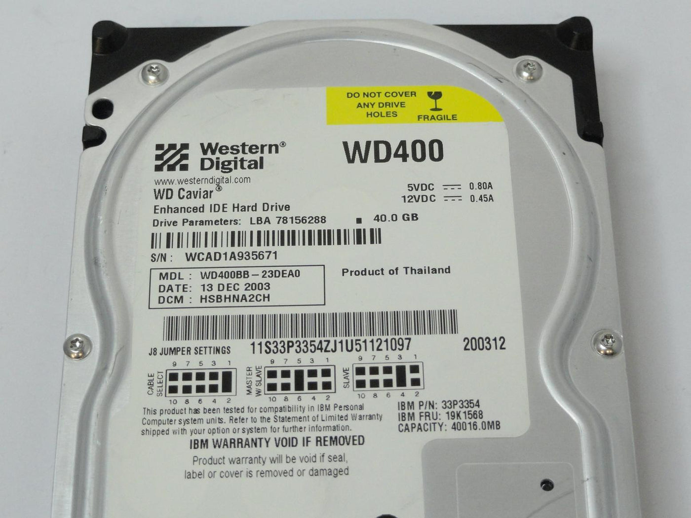 MC6004_WD400BB-23DEA0_Western digital IBM 40Gb IDE 7200rpm 3.5in HDD - Image3