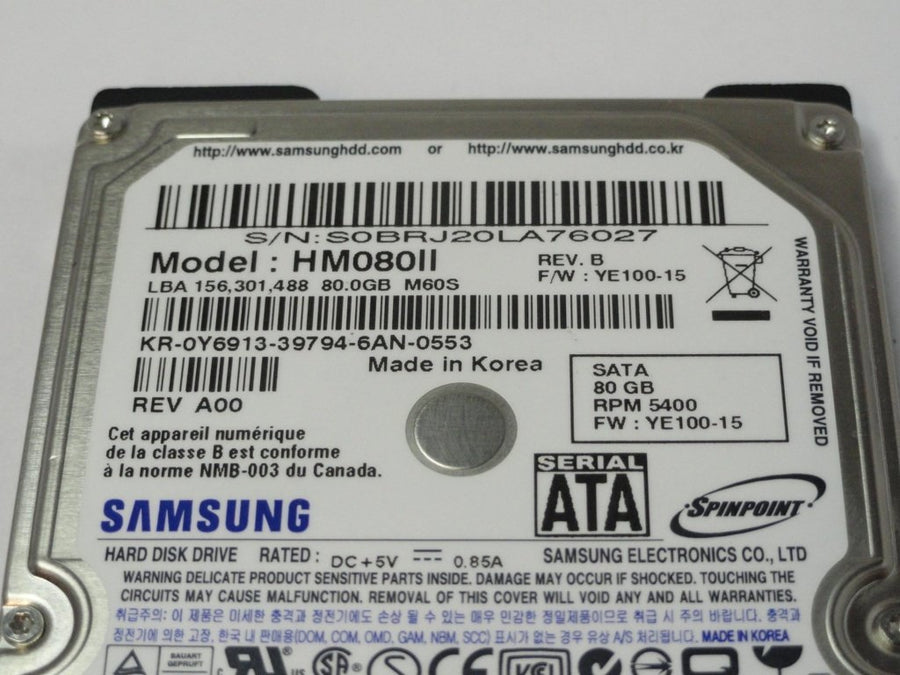 HM080II - Samsung Dell 80Gb SATA 5400rpm 2.5in HDD - Refurbished