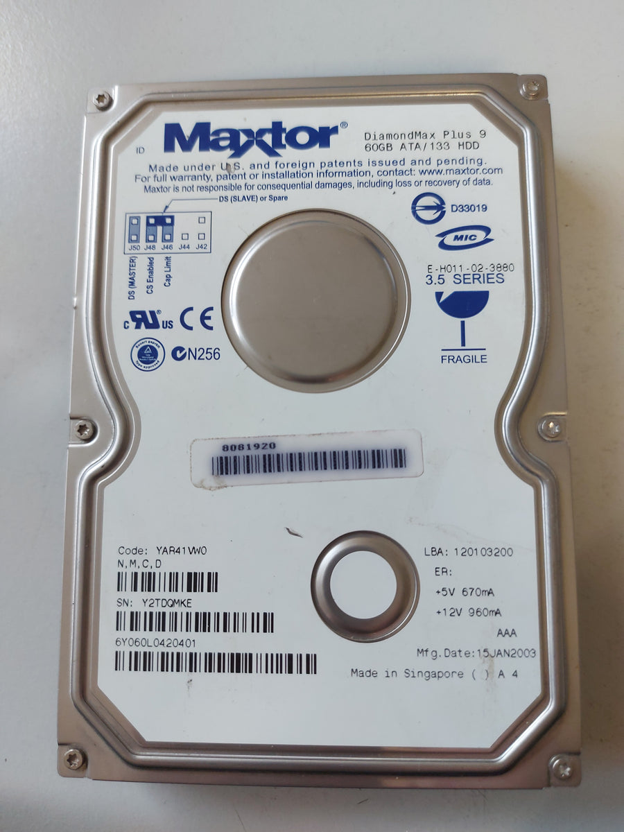 Maxtor DiamondMax Plus 9 60GB 7200RPM IDE 2MB Cache 3.5-inch Hard Drive ( 6Y060L0 ) ASIS