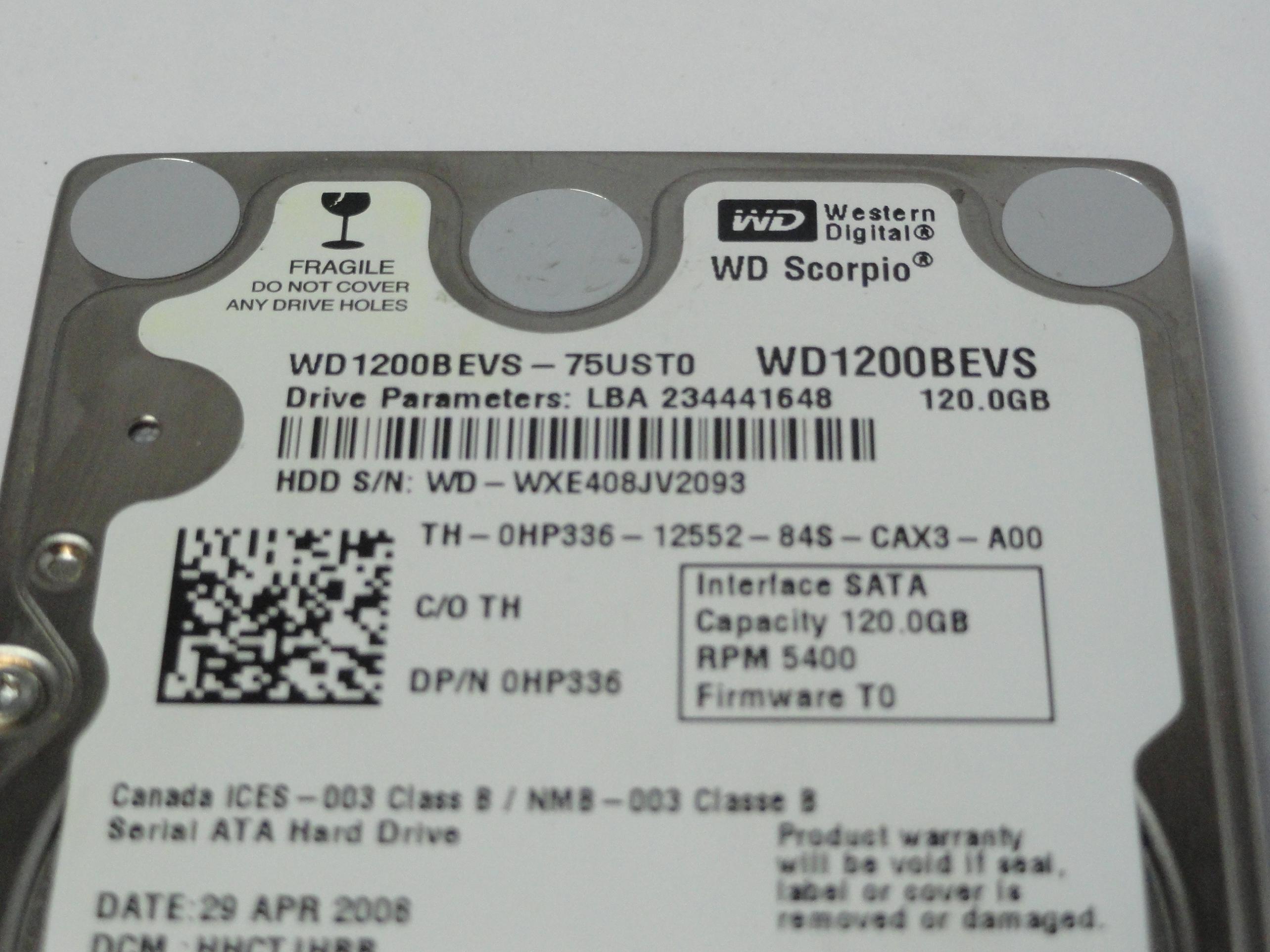 WD1200BEVS-75UST0 - Western Digital Dell 120Gb SATA 5400rpm 2.5in HDD - Refurbished