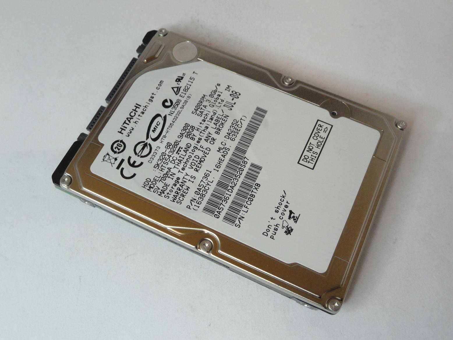 0A57361 - Hitachi 80GB SATA 5400rpm 2.5in HDD - USED