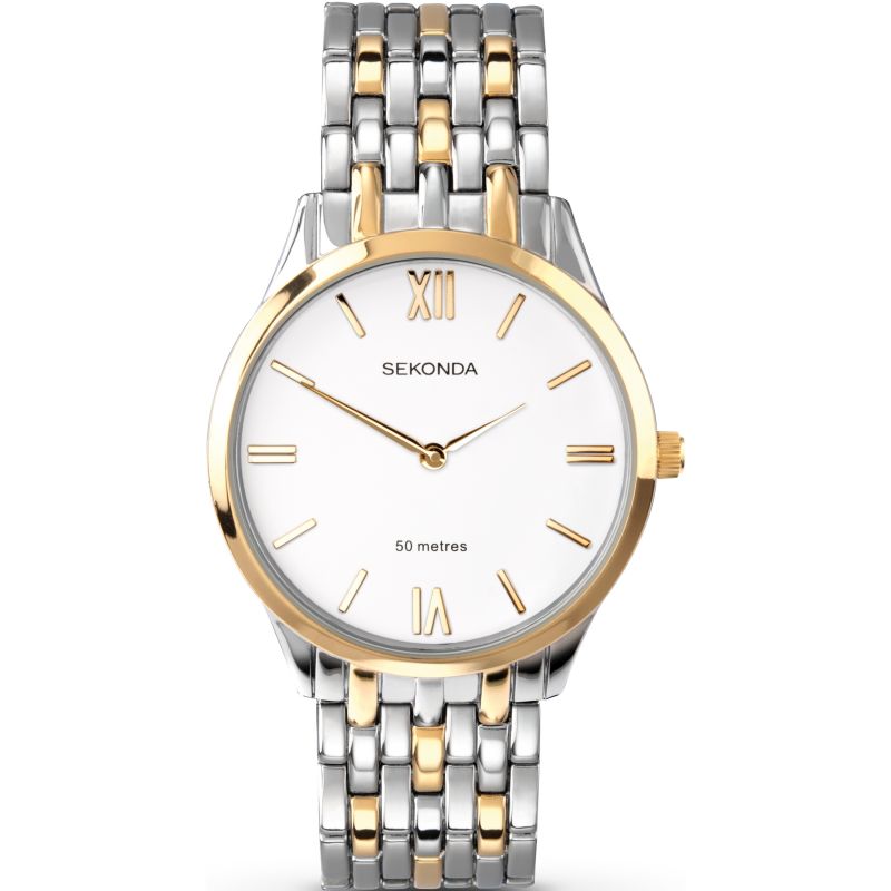 Sekonda Classic White Dial Two Tone Stainless Steel Bracelet Gents Watch ( 3449 )