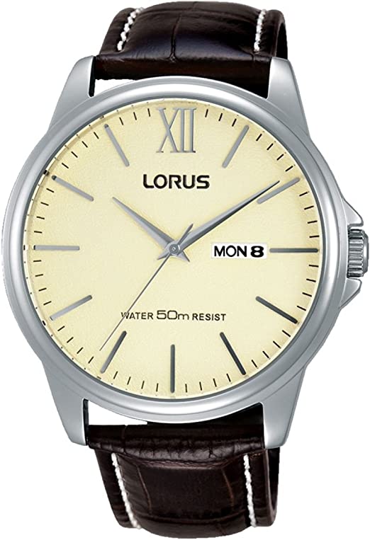 Lorus Mens Analog Brown leather Strap Watch RXN19DX9