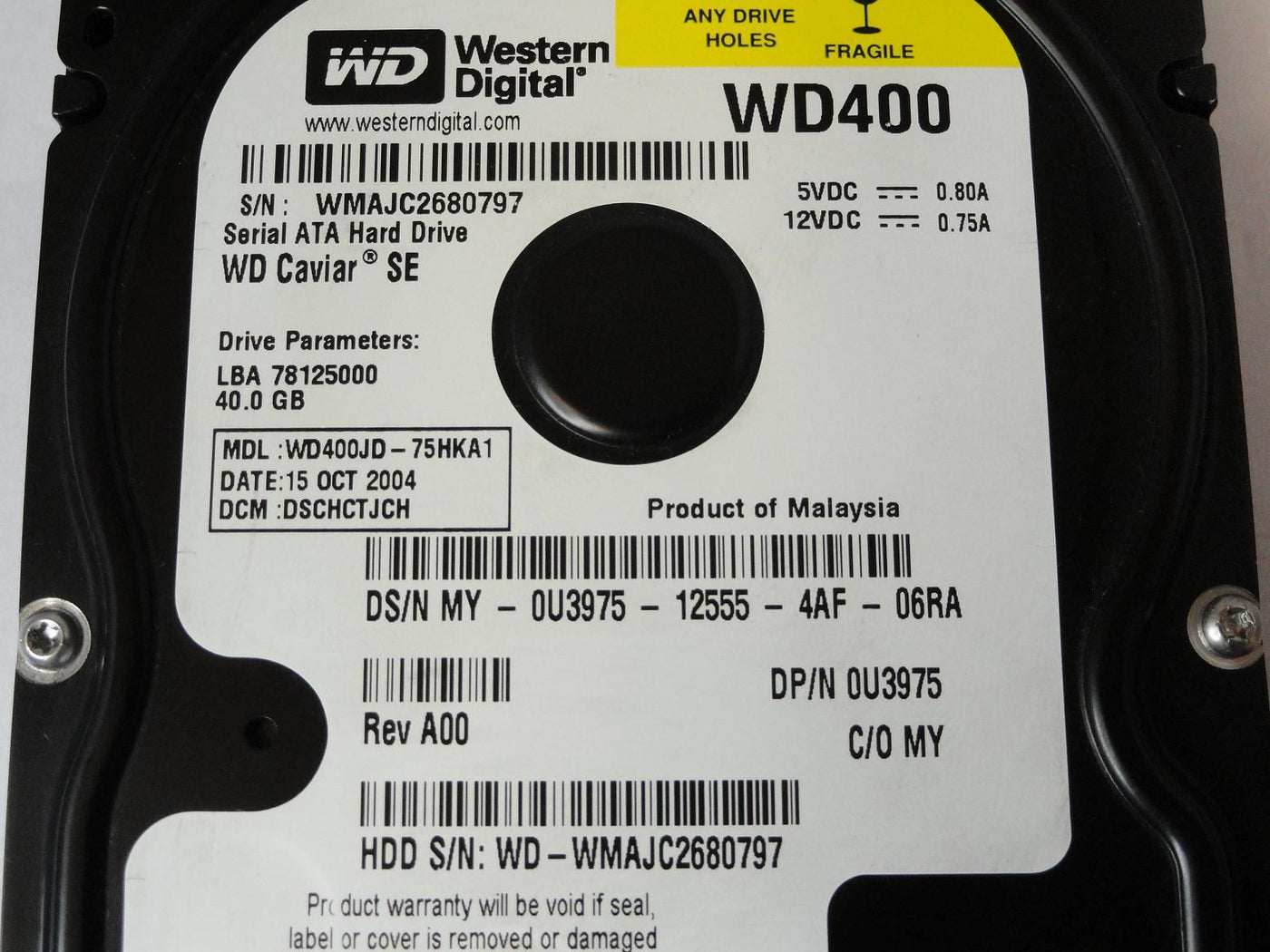 MC6472_WD400JD-75HKA1_Western Digital Dell 40GB SATA 7200rpm 3.5in HDD - Image2