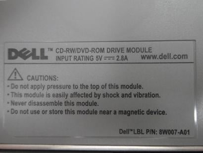 8W007-A01 - Dell CD-RW/DVD Notebook Drive - 24x CD Write - 24x CD Re-Write - 8x DVD Read - 24 x CD Read - Refurbished