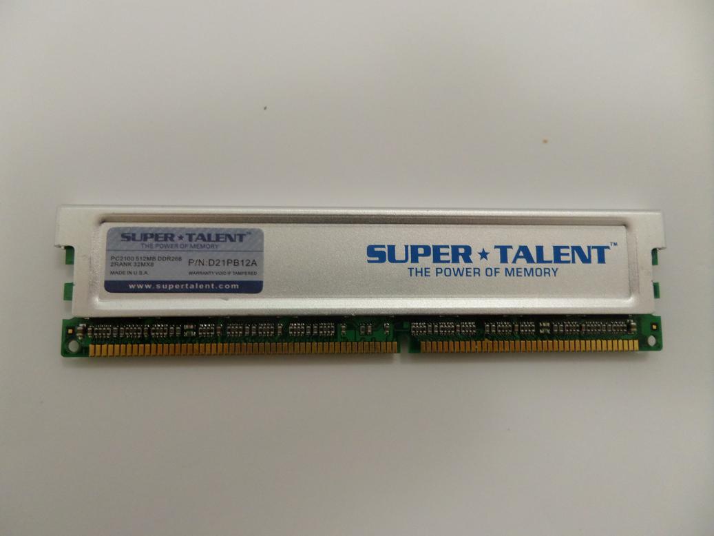 D21PB12A - Super Talent 512MB PC2100 DDR-266MHz ECC Registered CL2.5 184-Pin DIMM Memory Module - Refurbished
