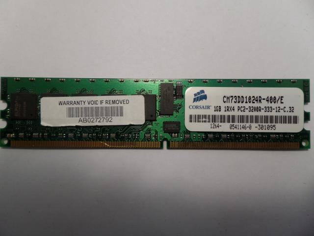 CM73DD1024R-400/E - Corsair 1GB 240p PC2-3200 CL3 18c 128x4 Registered ECC DDR2-400 DIMM - Refurbished