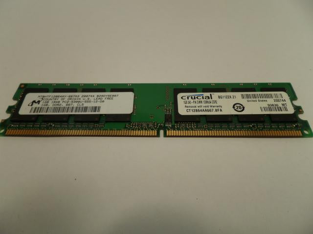 MT8HTF12864AY-667A3 - Micron 1GB 240p PC2-5300 CL5 8c 128x8 Non ECC Unbuffered DDR2-667 DIMM - Refurbished
