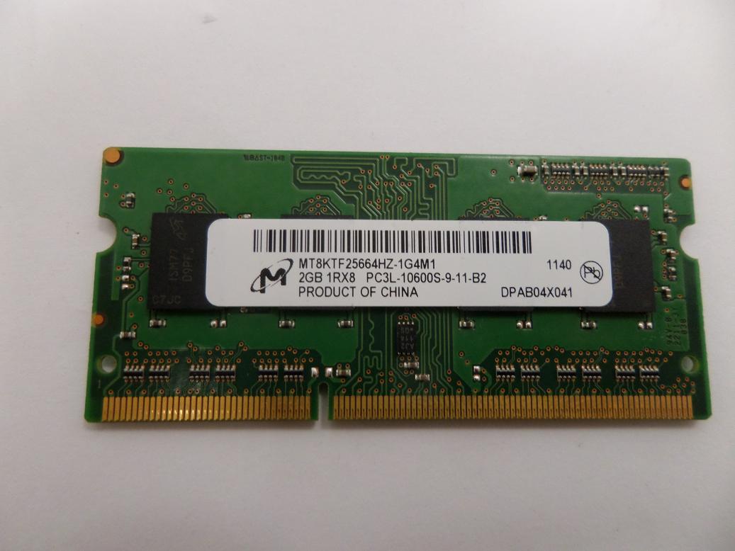 MT8KTF25664HZ-1G4M1 - Micron 2GB PC3-10600 DDR3-1333MHz non-ECC Unbuffered CL9 204-Pin SoDimm 1.35V Low Voltage Single Rank Memory Module - Refurbished