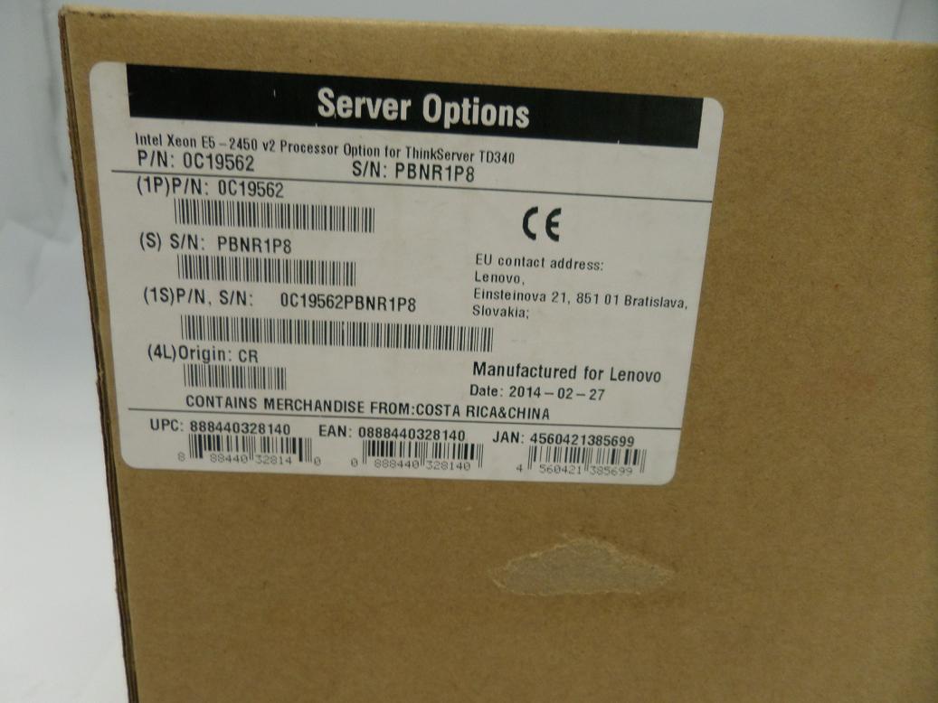 0C19562 - E5 2450 v2 Processor Upgrade Kit  Intel Xeon E5-2450 v2 Processor Option for ThinkServer TD340  P/N 0C19562 - NEW