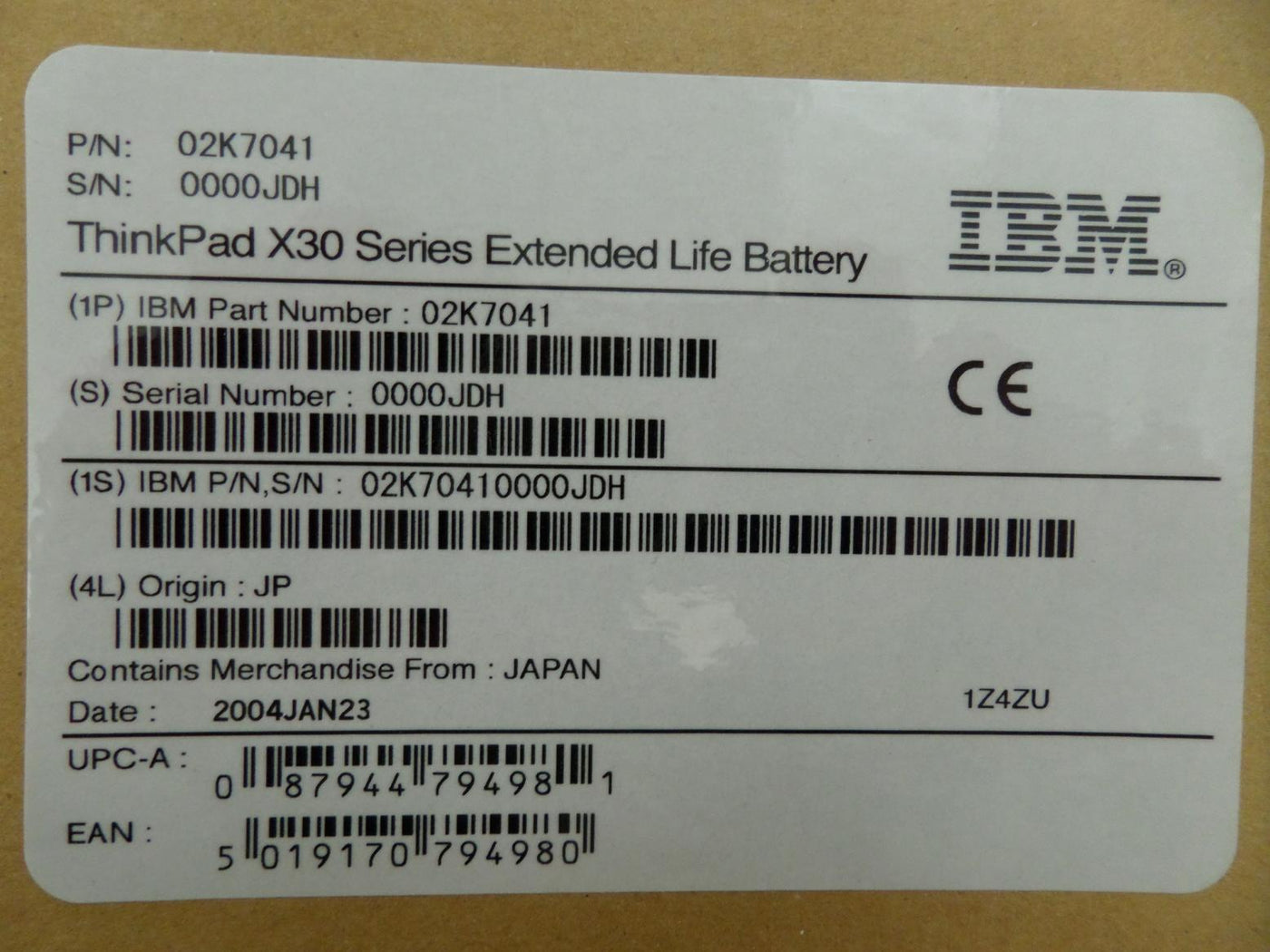 PR25167_02K7041_IBM ThinkPad X30 Series Li-Ion Battery - Image6