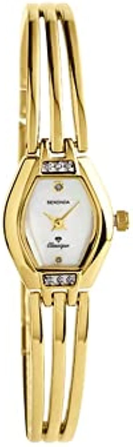 Sekonda Ladies Diamond Set Gold Plated Stainless Steel Bracelet Mother Of Pearl Dial Dress Watch 4001