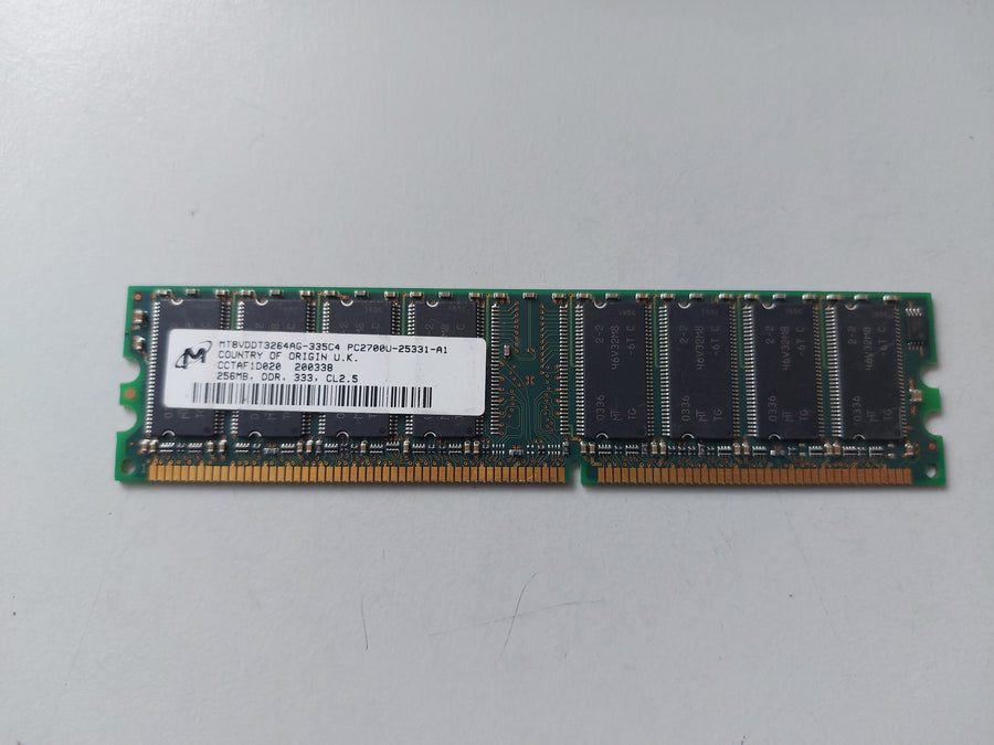 Micron 256MB PC2700 DDR-333MHz non-ECC Unbuffered CL2.5 184-Pin DIMM ( MT8VDDT3264AG-335C4 ) REF 