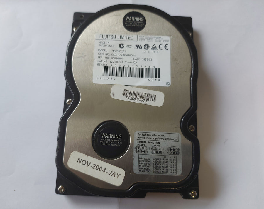 Fujitsu 3GB 5400RPM IDE 256KB Cache 3.5" Internal Hard Disk Drive ( MPC3032AT CA01675-B842000W ) USED