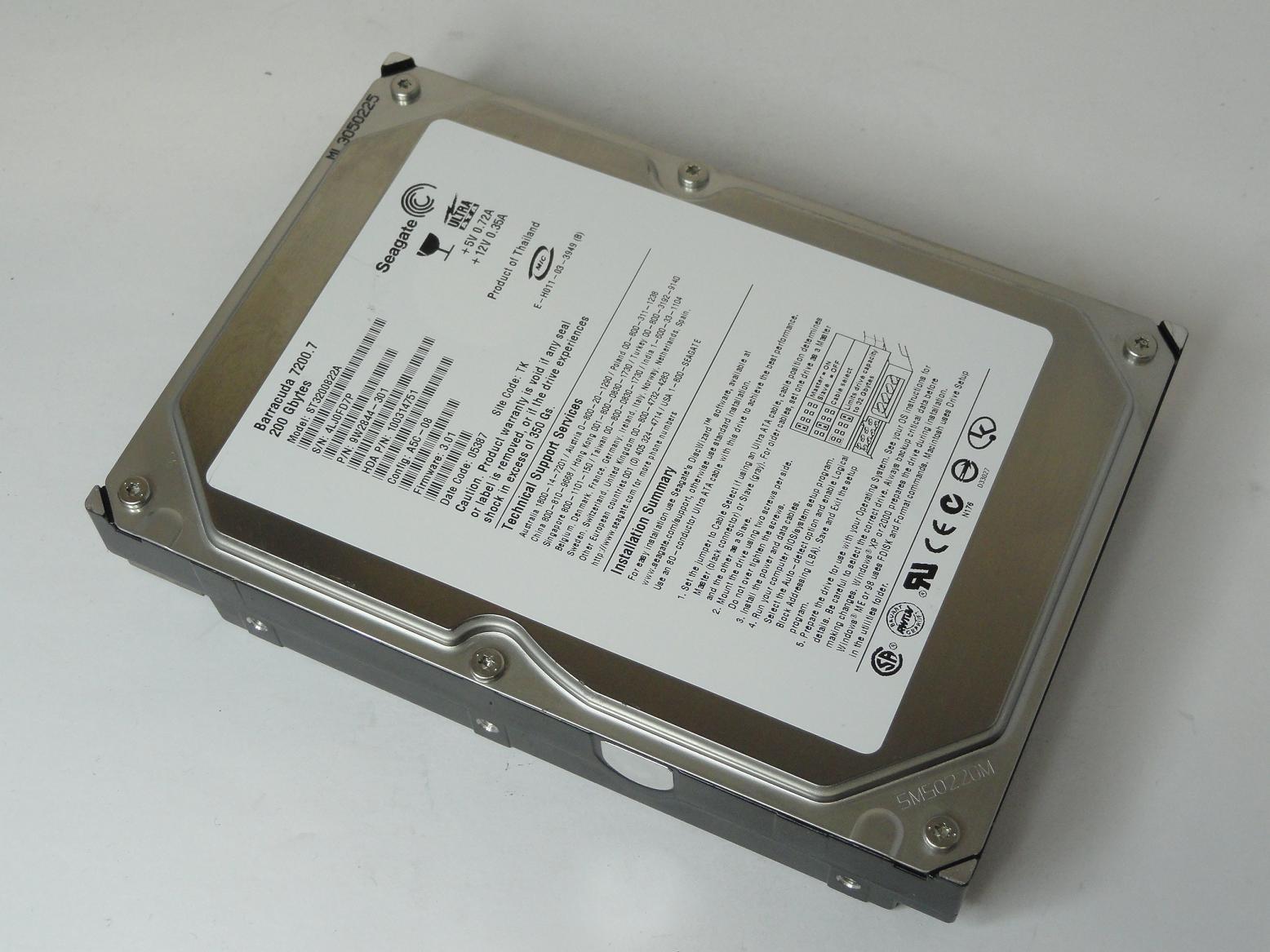 9W2844-301 - Seagate 200GB IDE 7200rpm 3.5in Barracuda 7200.7 HDD - USED