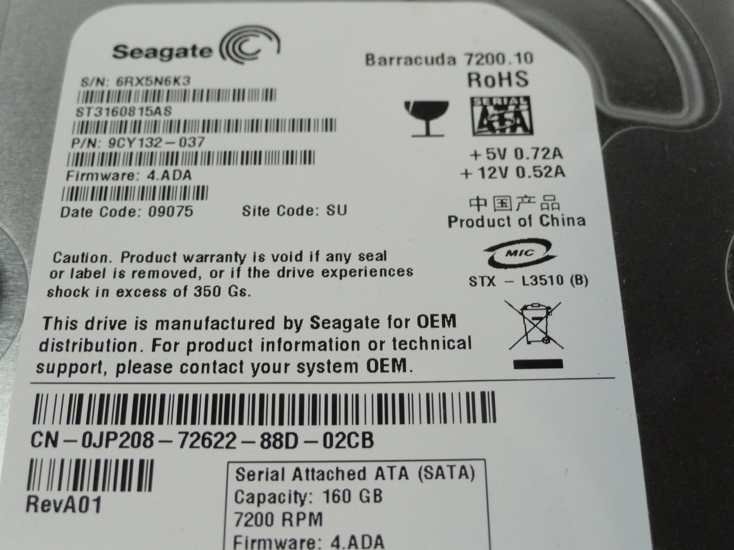 PR20746_9CY132-037_Seagate Dell 160GB SATA 7200rpm 3.5in HDD - Image2