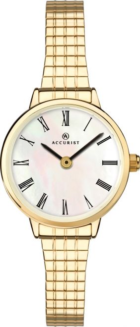 Accurist Ladies Analogue Quartz Watch With White Dial And Gold Stainless Steel Bracelet ( 8209 )