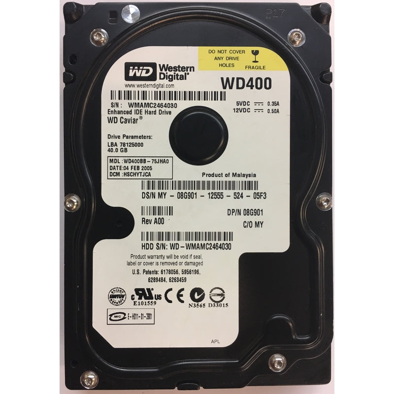 Western Digital Dell 40Gb 7200RPM IDE 3.5" HDD ( WD400BB-75JHA0 WD400BB 08G901 ) REF