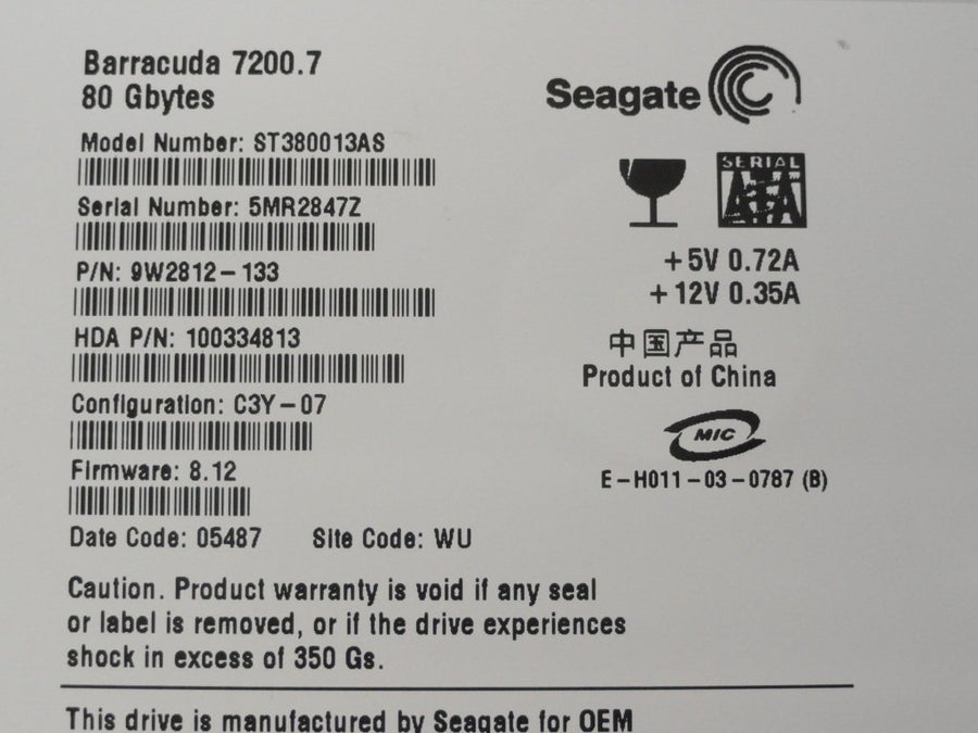 9W2812-133 - Seagate Dell 80GB SATA 7200rpm 3.5in HDD - Refurbished